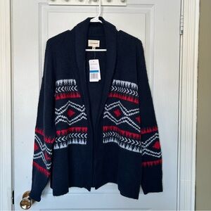 Lucky Brand Blue Knit Cardigan Sweater Fair Isle Geometric XL